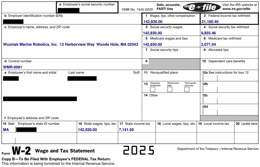 the W-2 in a tax return, redacted by Cover